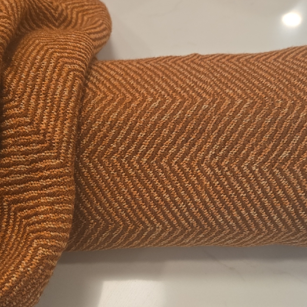 Tan Cognac Herringbone Knit Throw. Set Of Two
